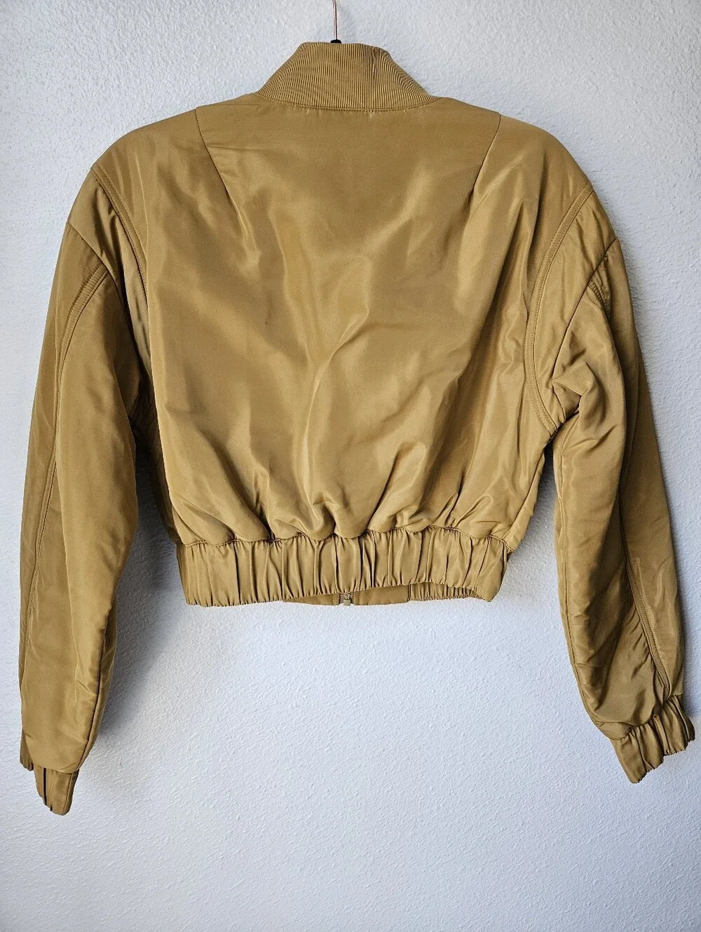Alo Yoga Cropped Break Line Bomber Jacket Gold Ochre Mustard Size Small